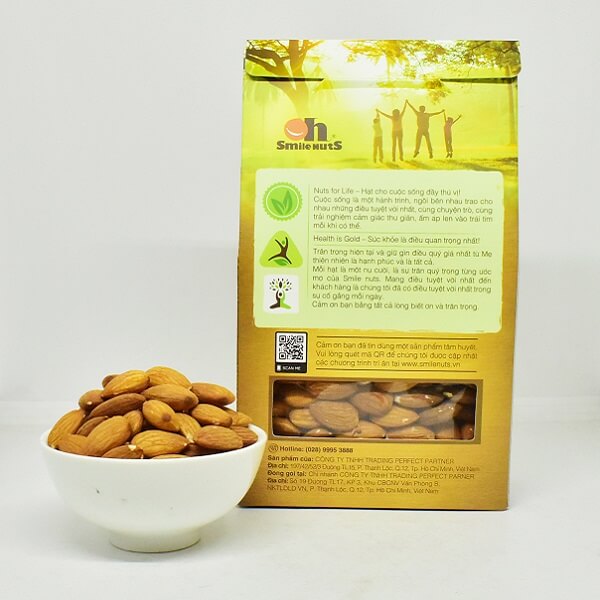Hạt Hạnh Nhân Mỹ Tách Vỏ Nướng Mộc Smile Nuts Hộp 500g