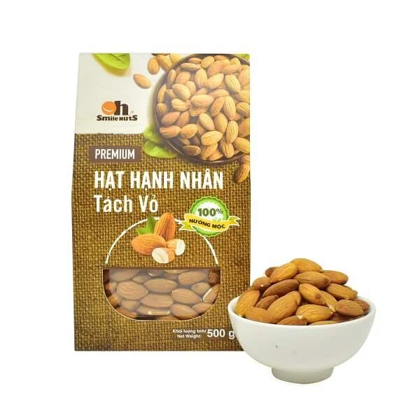 Hạt Hạnh Nhân Mỹ Tách Vỏ Nướng Mộc Smile Nuts Hộp 500g
