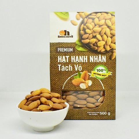 Hạt Hạnh Nhân Mỹ Tách Vỏ Nướng Mộc Smile Nuts Hộp 500g
