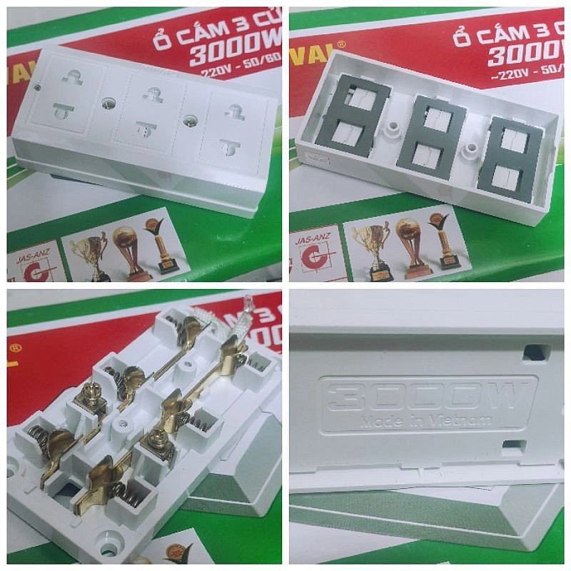 Ổ điện không dây 3 ổ cắm loại tốt Nival Có màng che và lò xo kẹp DN305