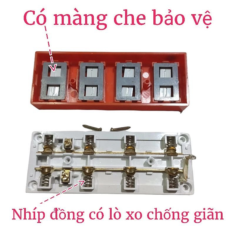 [DN406] Ổ điện 4 cửa loại tốt Nival Có màng che và lò xo kẹp