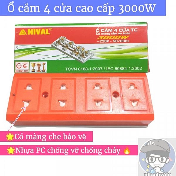 [DN406] Ổ điện 4 cửa loại tốt Nival Có màng che và lò xo kẹp