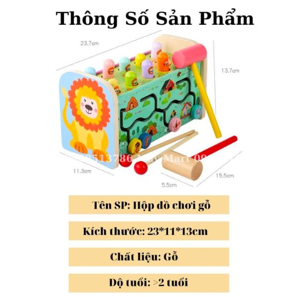 Đồ chơi gỗ đập chuột gỗ kèm đàn- Đập chuột sư tử 3 in 1