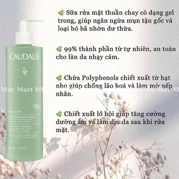 Gel Rửa Mặt Cho Da Dầu Mụn Làm Sạch Lỗ Chân Lông Caudalie Vinopure 385ml