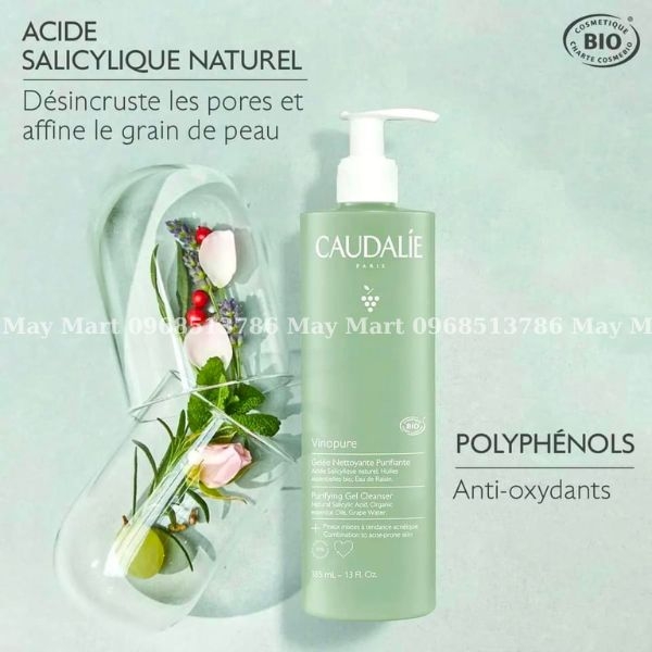 Gel Rửa Mặt Cho Da Dầu Mụn Làm Sạch Lỗ Chân Lông Caudalie Vinopure 385ml