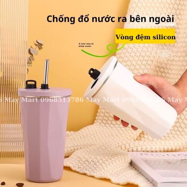 TYESO ly giữ nhiệt dung tích 600ml, ly tyeso kèm ống hút và cọ rửa, ly giữ nhiệt cao cấp giữ tràn