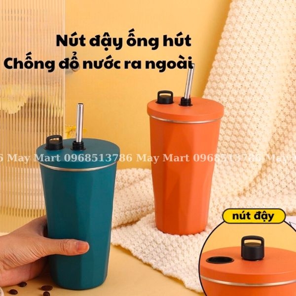 TYESO ly giữ nhiệt dung tích 600ml, ly tyeso kèm ống hút và cọ rửa, ly giữ nhiệt cao cấp giữ tràn