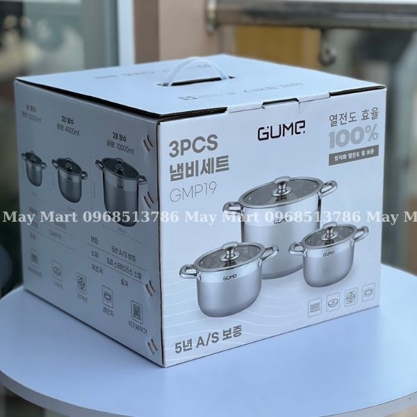 Bộ nồi inox 3 món 5 đáy GUME GMP19 (18-20-28cm)