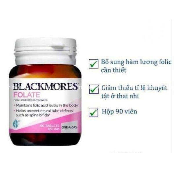 Bổ sung axit Folic Blackmores Folate 500mcg 90 viên - Chống dị tật thai nhi