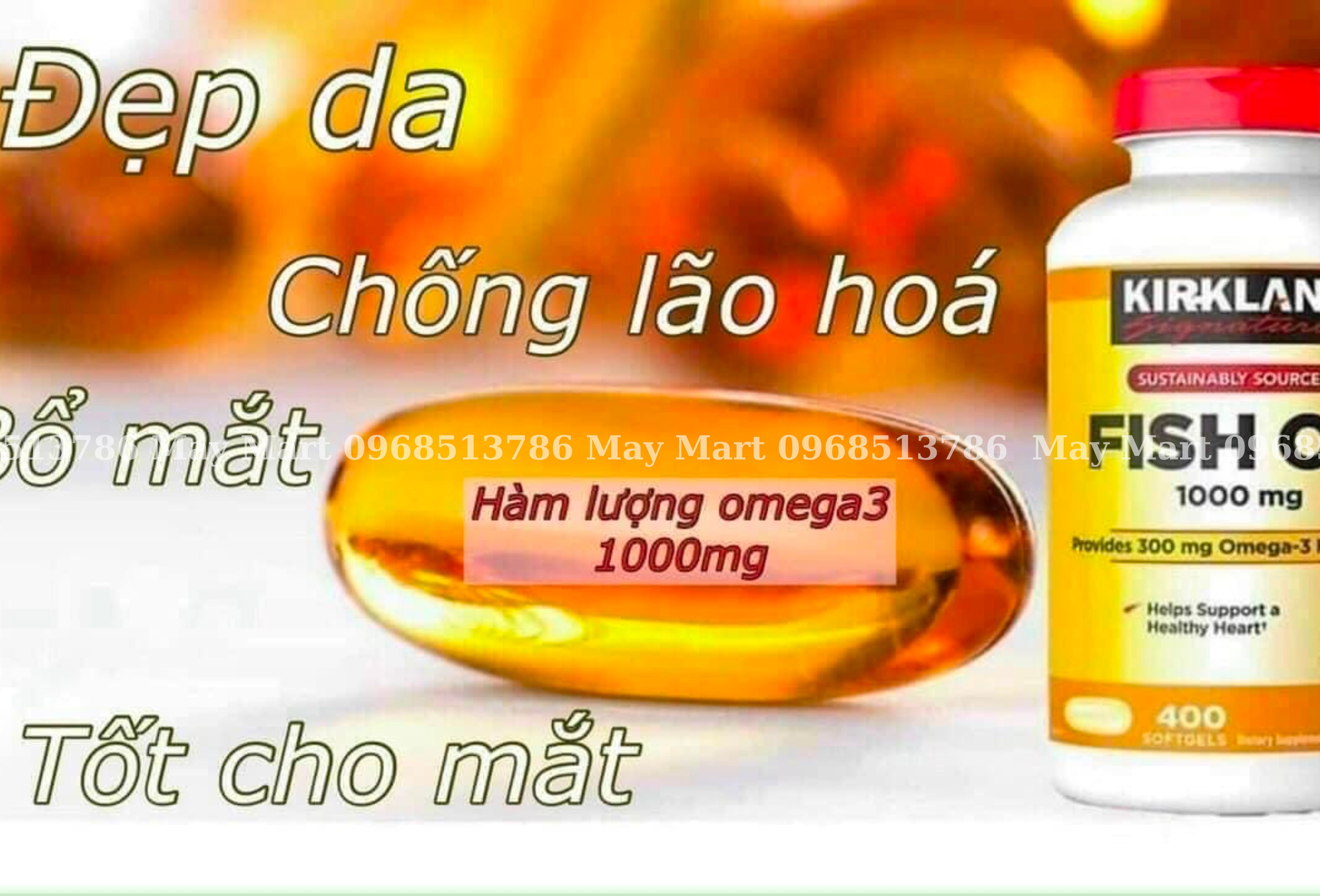 Tinh dầu cá Omega-3 Kirkland Signature 1000 mg của Mỹ hộp 400 viên