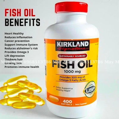 Tinh dầu cá Omega-3 Kirkland Signature 1000 mg của Mỹ hộp 400 viên