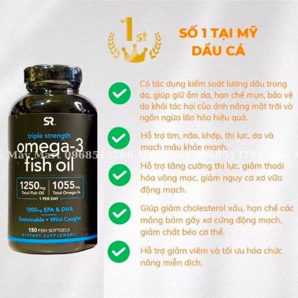 Dầu cá SR Triple Strength Omega-3 Fish Oil 150 viên của Mỹ