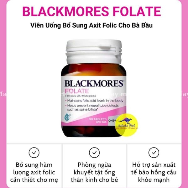 Bổ sung axit Folic Blackmores Folate 500mcg 90 viên - Chống dị tật thai nhi