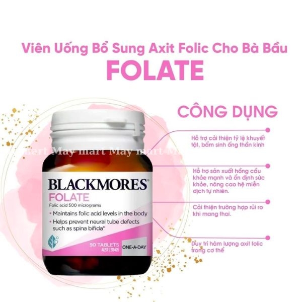 Bổ sung axit Folic Blackmores Folate 500mcg 90 viên - Chống dị tật thai nhi