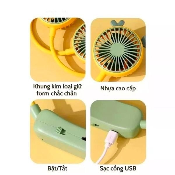 Quạt đeo cổ làm mát thông minh 360 độ - Quạt treo cổ tích điện 3 chế độ pin 4000mAh sạc USB tiện lợi