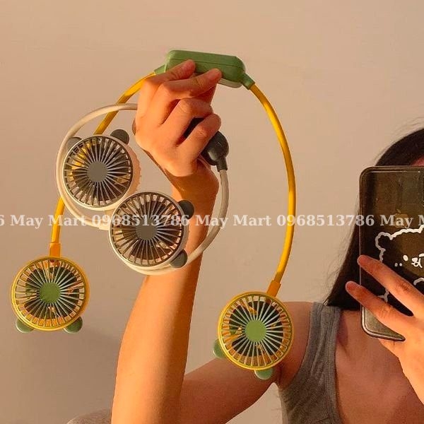 Quạt đeo cổ làm mát thông minh 360 độ - Quạt treo cổ tích điện 3 chế độ pin 4000mAh sạc USB tiện lợi