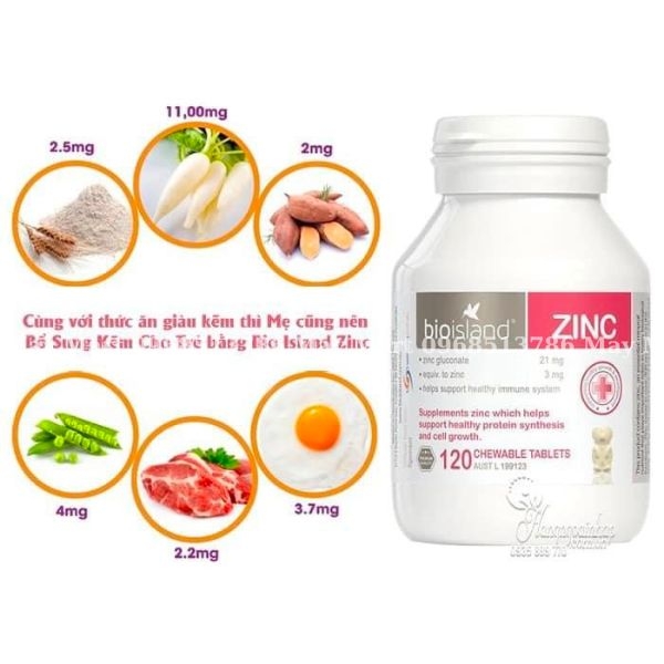 Viên nhai bổ sung kẽm cho bé Bio Island Zinc 120 viên của Úc