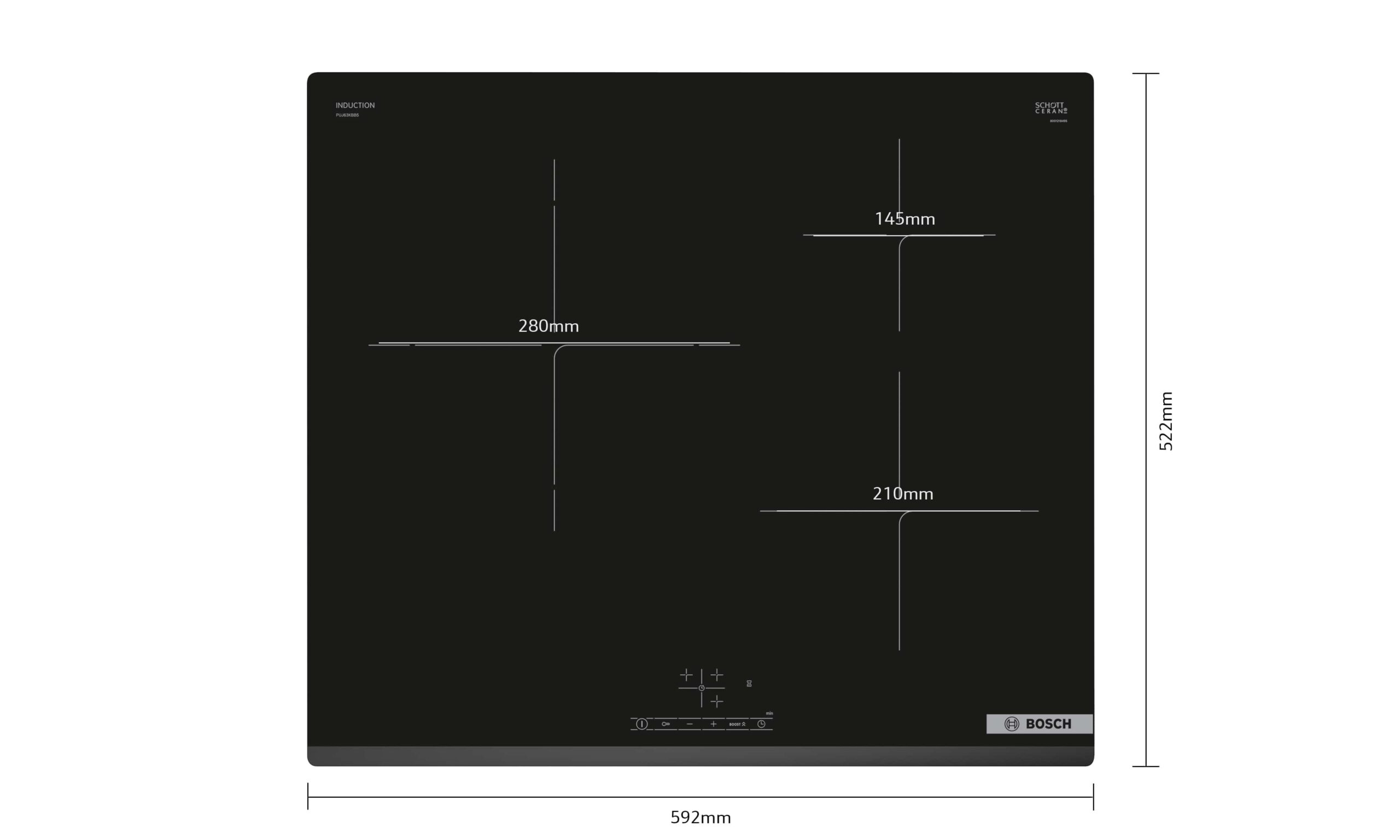 Bếp từ 3 vùng nấu Bosch 60 cm Serie 4 PUJ63KBB5E