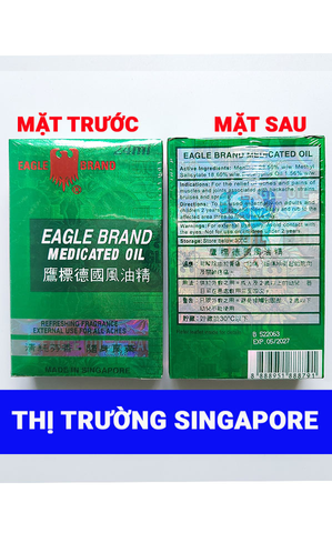 Thị trường Singapore Dầu gió xanh Con Ó Eagle Brand Medicated Oil giảm nhức đầu, cảm cúm, đau lưng, viêm khớp