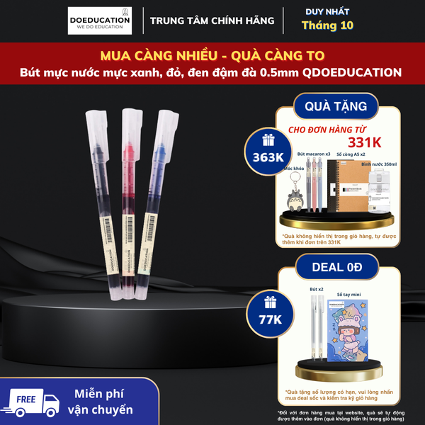 Bút mực nước mực xanh, đỏ, đen đậm đà 0.5mm QDOEDUCATION | Quang Trọng center
