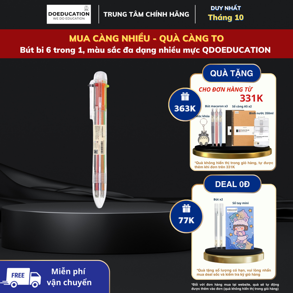 Bút bi 6 trong 1, màu sắc đa dạng nhiều mực QDOEDUCATION | Quang Trọng center