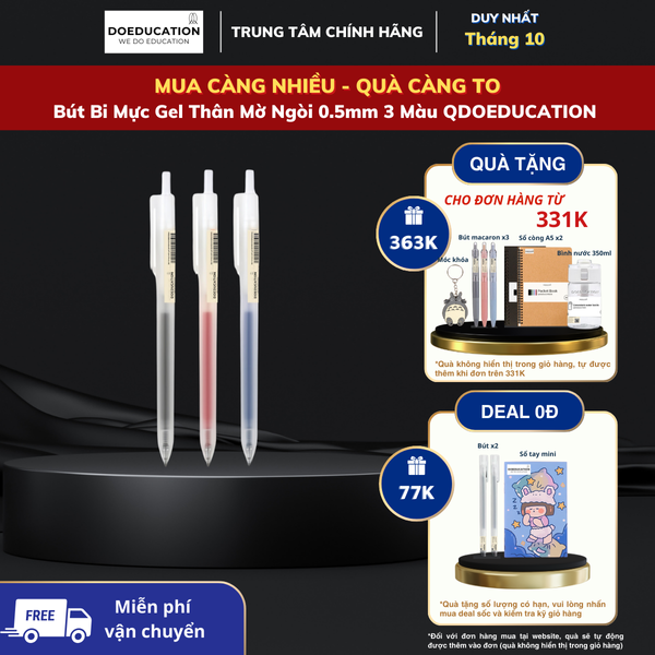 Bút Bi Mực Gel Thân Mờ Ngòi 0.5mm 3 Màu QDOEDUCATION | Quang Trọng center