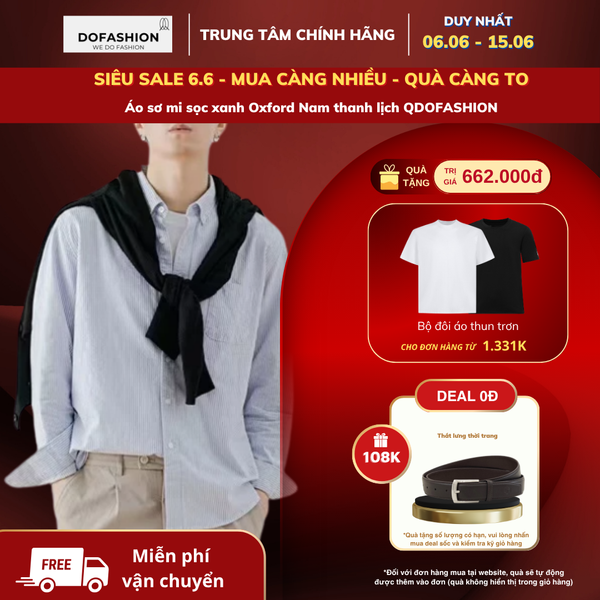 Áo sơ mi sọc xanh Oxford Nam thanh lịch QDOFASHION